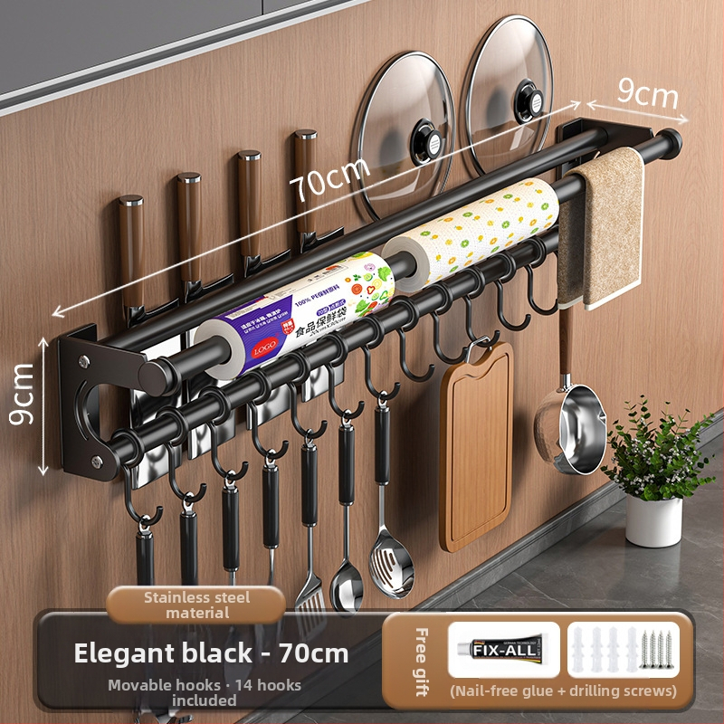 Neperforuojamas peilių laikiklis, 304 nerūdijančio plieno laikymo lentynėlė, virtuvės kabliukas, puodo užvalkalas, pjaustymo lentelė, plastikinės plėvelės servetėlių laikiklis