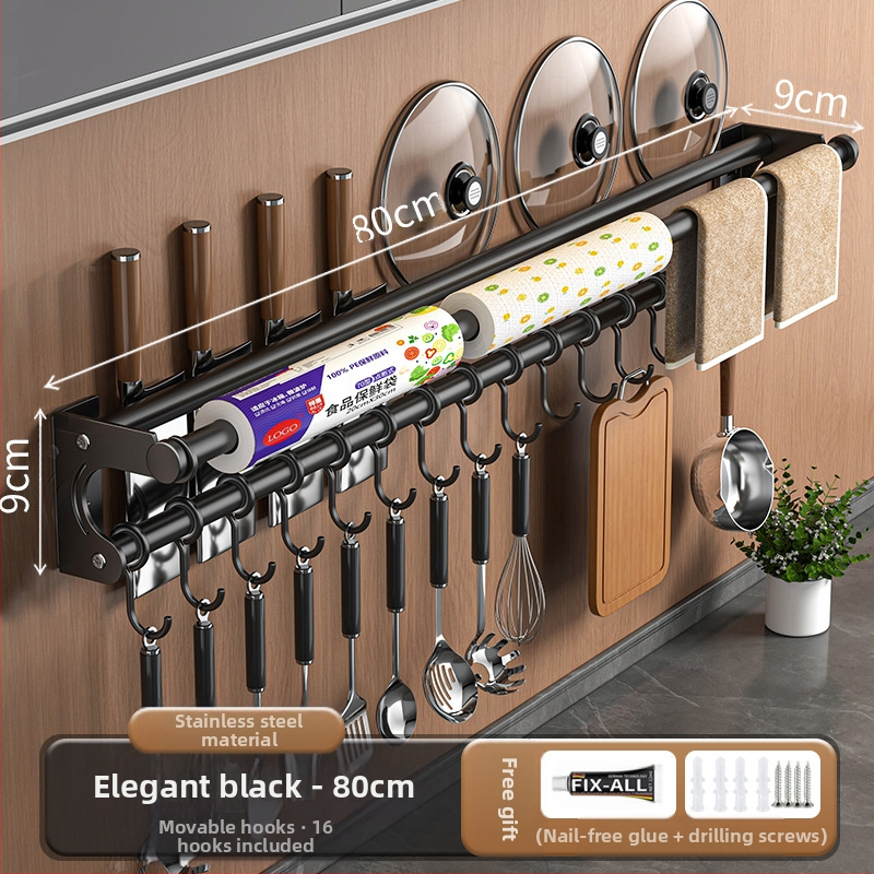 Neperforuojamas peilių laikiklis, 304 nerūdijančio plieno laikymo lentynėlė, virtuvės kabliukas, puodo užvalkalas, pjaustymo lentelė, plastikinės plėvelės servetėlių laikiklis