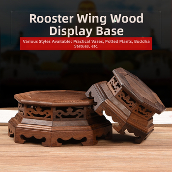 Класическа основа от секвоя, масивна дърворезба, пилешки крилца, шестоъгълни орнаменти, лилава саксия за пясък, порцеланова ваза с каменна глава, статуя на Буда, саксийно растение