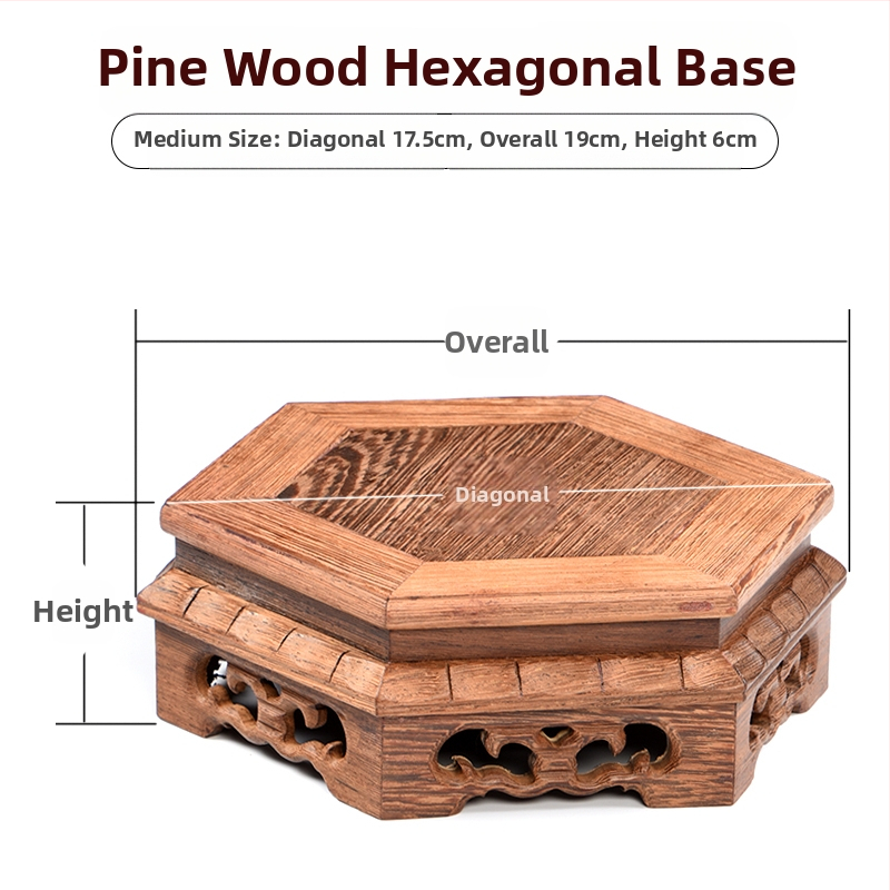 Класическа основа от секвоя, масивна дърворезба, пилешки крилца, шестоъгълни орнаменти, лилава саксия за пясък, порцеланова ваза с каменна глава, статуя на Буда, саксийно растение
