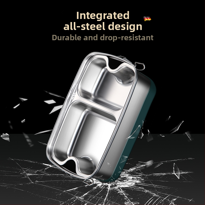 304 nerūdijančio plieno pietų dėžutė, biuro darbuotojo pietų dėžutė, studento valgyklos pietų lėkštė, dvisluoksnė pietų dėžutė, skyrius daržovių likučiams