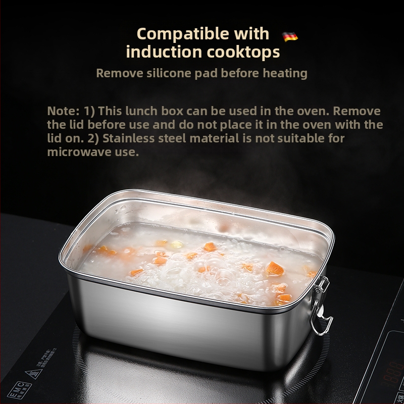 304 nerūdijančio plieno pietų dėžutė, biuro darbuotojo pietų dėžutė, studento valgyklos pietų lėkštė, dvisluoksnė pietų dėžutė, skyrius daržovių likučiams