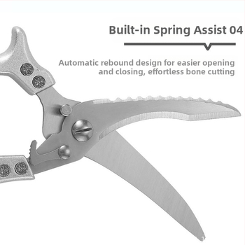 Nerūdijančio plieno vištienos kaulų žirklės, daugiafunkcinės, pritaikytos eksportui, buitiniam naudojimui, vištienos ir žuvies kaulų žirklės su aliuminio rankena, daugiafunkcės virtuvės žirklės