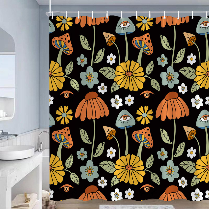 Vintage seenekujuline dušikardin, looduslik mets, liblikas, taim, lill, must, veekindel, vannitoa kaunistuskonks