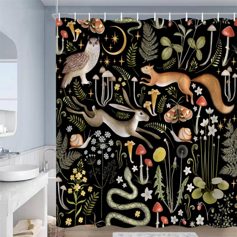 Vintage seenekujuline dušikardin, looduslik mets, liblikas, taim, lill, must, veekindel, vannitoa kaunistuskonks