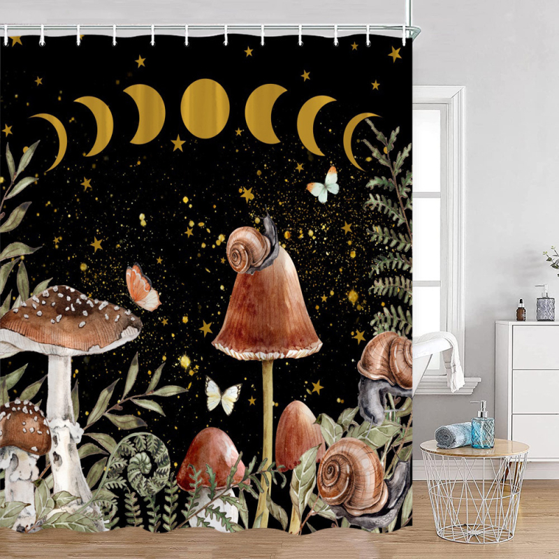 Vintage seenekujuline dušikardin, looduslik mets, liblikas, taim, lill, must, veekindel, vannitoa kaunistuskonks