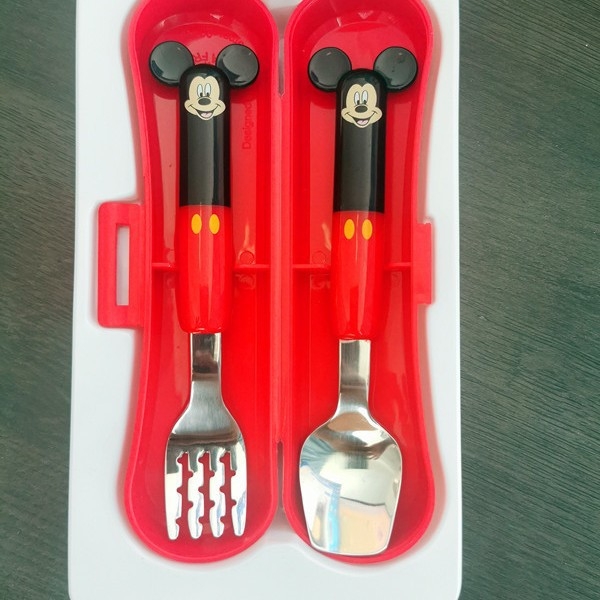 „Disney“ stalo įrankiai su dėžute, vaikiški šaukšteliai, kūdikių stalo šaukšteliai, 304 nerūdijančio plieno, nešiojamas krepšys
