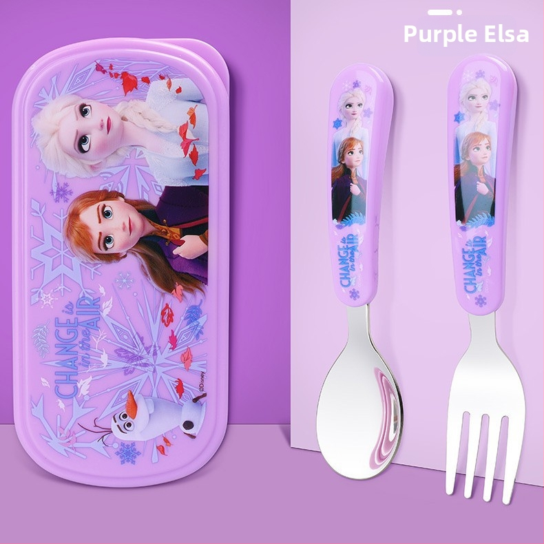 „Disney“ stalo įrankiai su dėžute, vaikiški šaukšteliai, kūdikių stalo šaukšteliai, 304 nerūdijančio plieno, nešiojamas krepšys