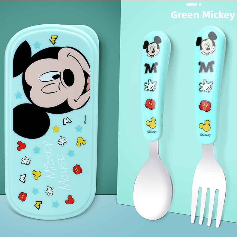 „Disney“ stalo įrankiai su dėžute, vaikiški šaukšteliai, kūdikių stalo šaukšteliai, 304 nerūdijančio plieno, nešiojamas krepšys