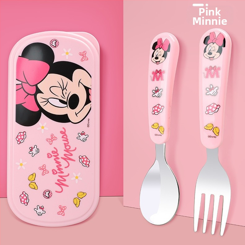 „Disney“ stalo įrankiai su dėžute, vaikiški šaukšteliai, kūdikių stalo šaukšteliai, 304 nerūdijančio plieno, nešiojamas krepšys