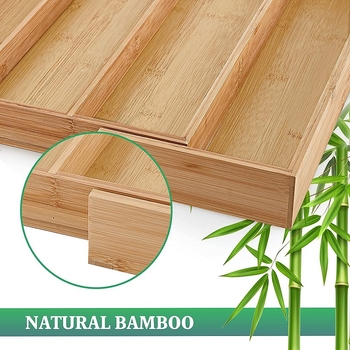 „Source Factory“ bambuko ištraukiama virtuvės stalčių pertvara peiliams, stalo įrankiams ir lazdelėms laikyti