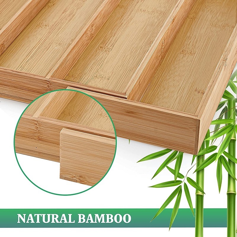 „Source Factory“ bambuko ištraukiama virtuvės stalčių pertvara peiliams, stalo įrankiams ir lazdelėms laikyti