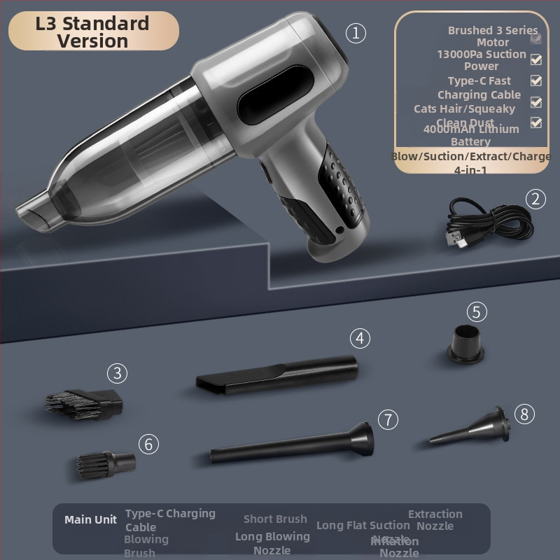 Automobilinis dulkių siurblys, dvigubos paskirties, skirtas automobiliui ir namams, belaidis nešiojamas įkraunamas, galingas, mažas, mini, galinga pūtimo funkcija, nešiojamas dulkių siurblys