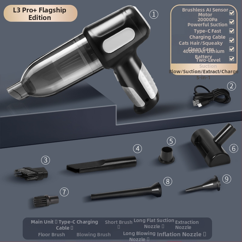 Automobilinis dulkių siurblys, dvigubos paskirties, skirtas automobiliui ir namams, belaidis nešiojamas įkraunamas, galingas, mažas, mini, galinga pūtimo funkcija, nešiojamas dulkių siurblys