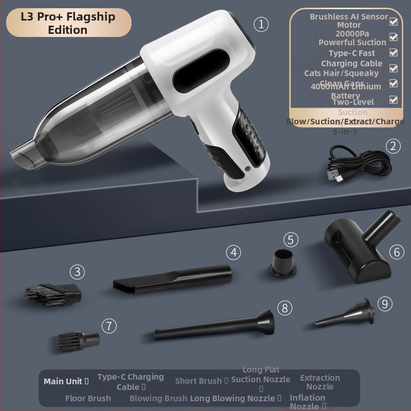 Automobilinis dulkių siurblys, dvigubos paskirties, skirtas automobiliui ir namams, belaidis nešiojamas įkraunamas, galingas, mažas, mini, galinga pūtimo funkcija, nešiojamas dulkių siurblys