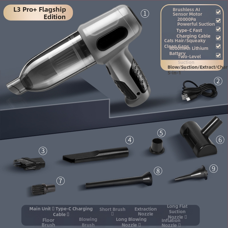 Automobilinis dulkių siurblys, dvigubos paskirties, skirtas automobiliui ir namams, belaidis nešiojamas įkraunamas, galingas, mažas, mini, galinga pūtimo funkcija, nešiojamas dulkių siurblys