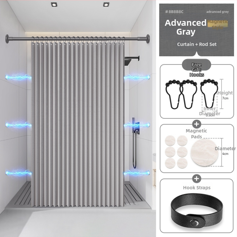 Dušikardin vannitoas, kokkupandav, nähtamatu, veekindel riie, kõrgekvaliteediline tualettruumi vahesein, dušši kuiv- ja märgeraldus