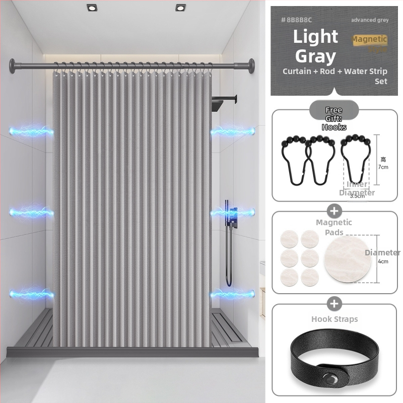 Dušikardin vannitoas, kokkupandav, nähtamatu, veekindel riie, kõrgekvaliteediline tualettruumi vahesein, dušši kuiv- ja märgeraldus