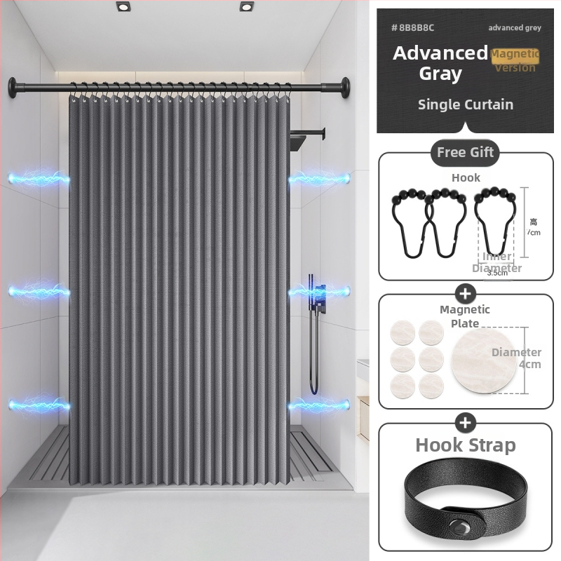 Dušikardin vannitoas, kokkupandav, nähtamatu, veekindel riie, kõrgekvaliteediline tualettruumi vahesein, dušši kuiv- ja märgeraldus