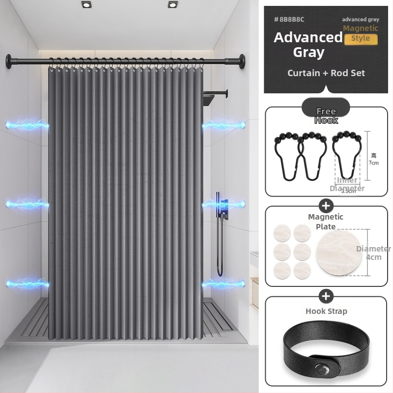 Dušikardin vannitoas, kokkupandav, nähtamatu, veekindel riie, kõrgekvaliteediline tualettruumi vahesein, dušši kuiv- ja märgeraldus
