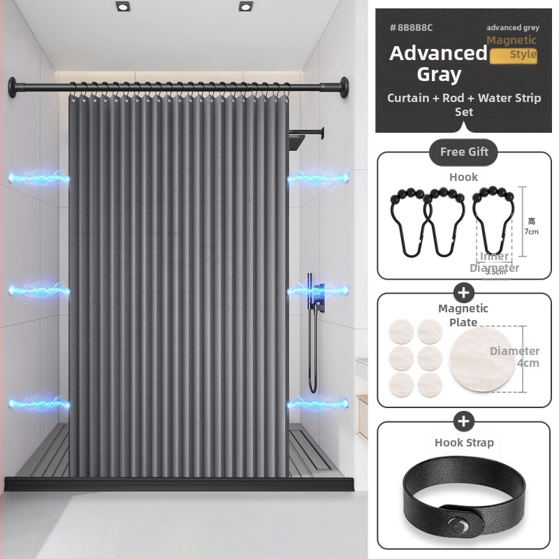 Dušikardin vannitoas, kokkupandav, nähtamatu, veekindel riie, kõrgekvaliteediline tualettruumi vahesein, dušši kuiv- ja märgeraldus