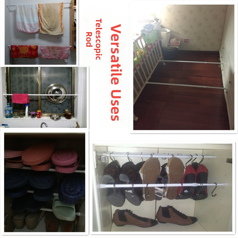 Телескопична пръчка с цвят на слива в бяло, многофункционална пръчка за завеса за душ, пръчка за завеси без перфоратор, опорна пръчка за сушене на дрехи, японска пръчка за завеси за врата