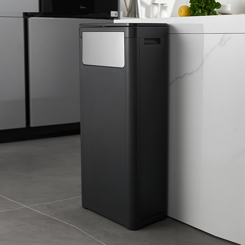 Atkritumu tvertne ar vāku Nospiediet dubulto atvēršanas plastmasas sanitāro spaini mājsaimniecības āra divējāda lietojuma atkritumu lielai uzglabāšanas spainim