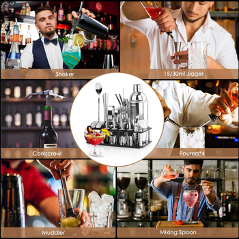 „CrossBorder“ maišytuvas, 23 dalių nerūdijančio plieno kokteilių maišytuvo įrankių rinkinys, barmeno įrankių rinkinys