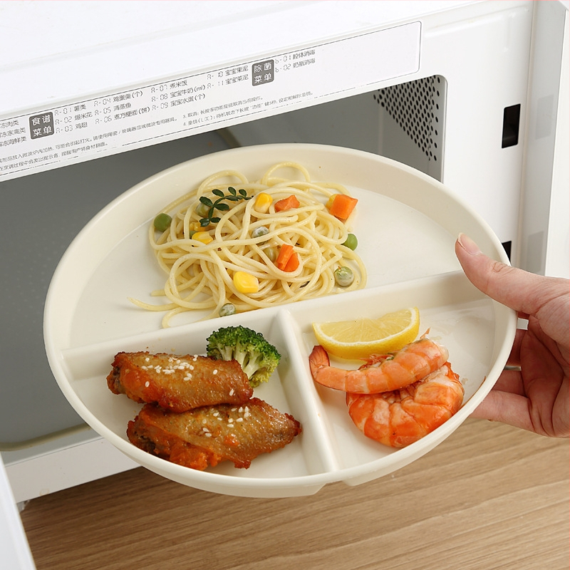 Пластмасова чиния за вечеря с три отделения за намаляване на мазнините в кремообразен стил, висококачествена домакинска чиния за вечеря, търговска чиния за вечеря с кръгло отделение за закуска