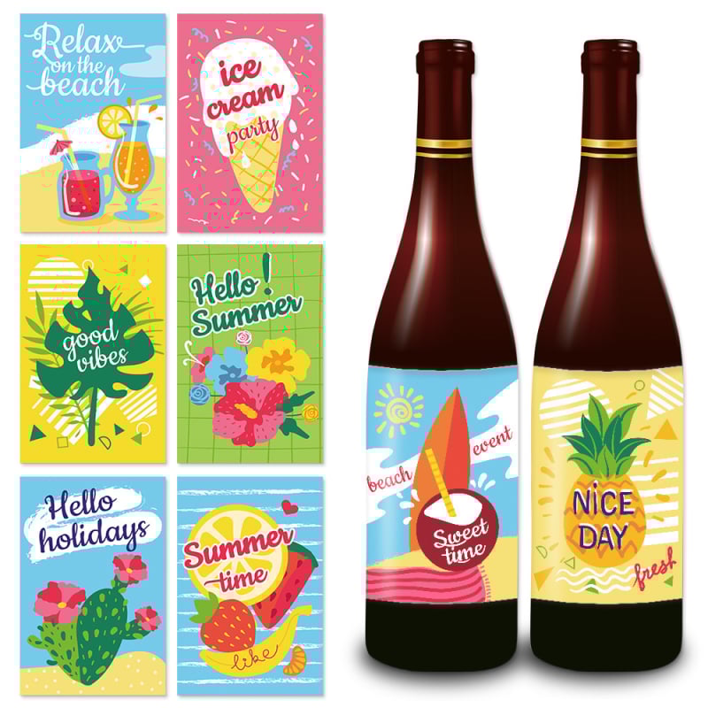 Autocolant decorativ pentru sticlă de vin, petrecere hawaiană transfrontalieră, etichetă autocolantă pentru sticlă de vin, ceașcă de vară, băutură, etichetă