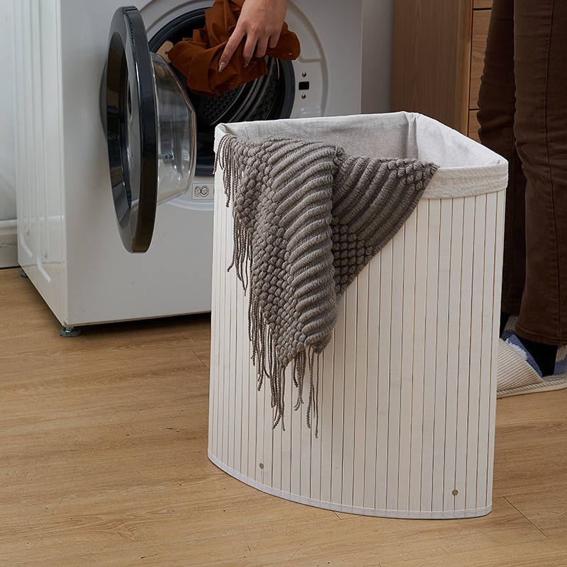 Bambusest kootud kokkupandav kolmnurkne määrdunud riiete korv hotellirätiku ämber vannirätiku kootud hoiukorv kodu kõrge värvi väärtusega hoiukorv