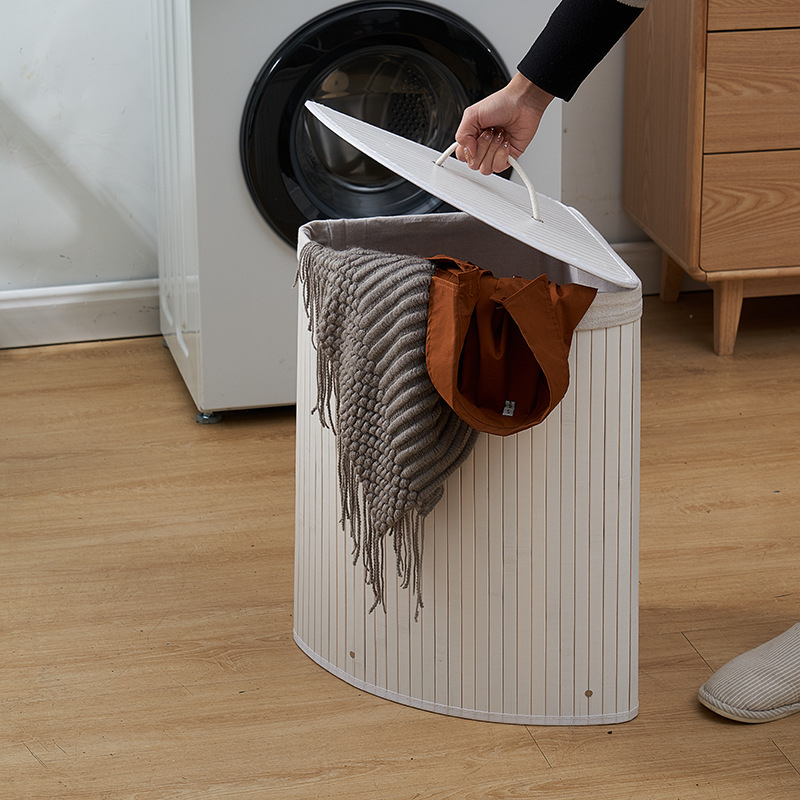 Bambusest kootud kokkupandav kolmnurkne määrdunud riiete korv hotellirätiku ämber vannirätiku kootud hoiukorv kodu kõrge värvi väärtusega hoiukorv