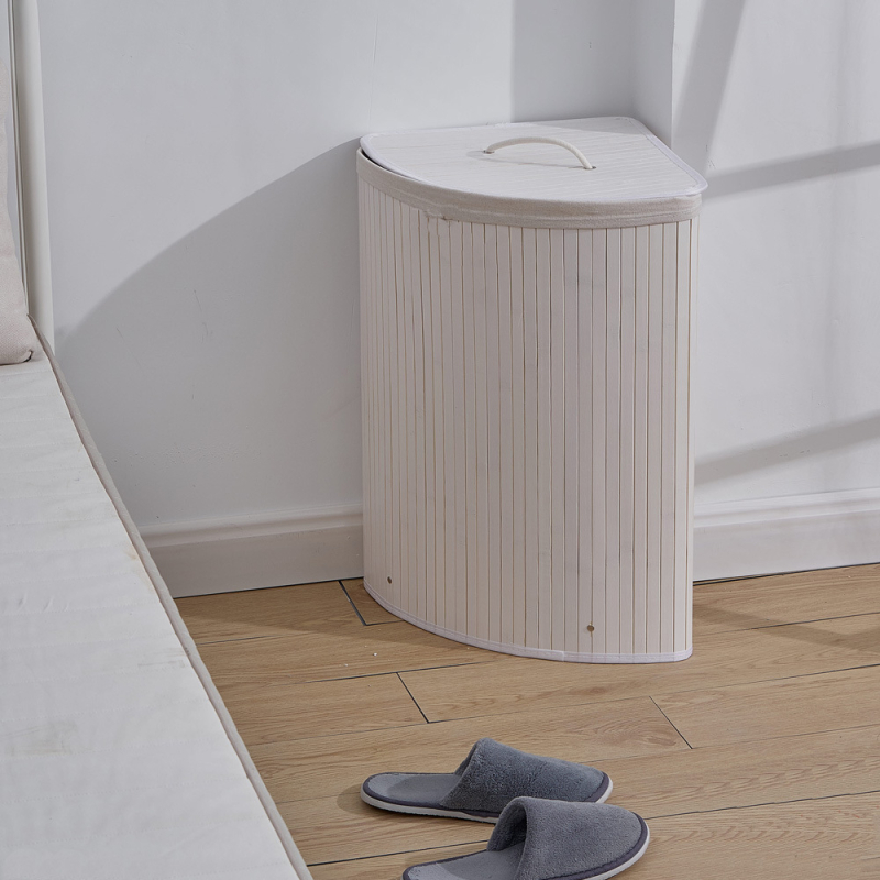 Bambusest kootud kokkupandav kolmnurkne määrdunud riiete korv hotellirätiku ämber vannirätiku kootud hoiukorv kodu kõrge värvi väärtusega hoiukorv