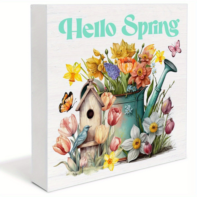 1 vnt. klasikinio „Labas, pavasaris“ PVC ženklo, 3,96 colio sodybos dekoratyvinės lentelės su gėlėmis