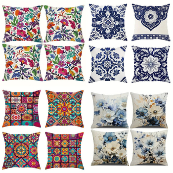 temu Amazon Explosions Four Μαξιλαροθήκες με Εποχιακό Μοτίβο Ρετρό Κλασικό Εκτύπωση Προσώπου για Οικογένειες