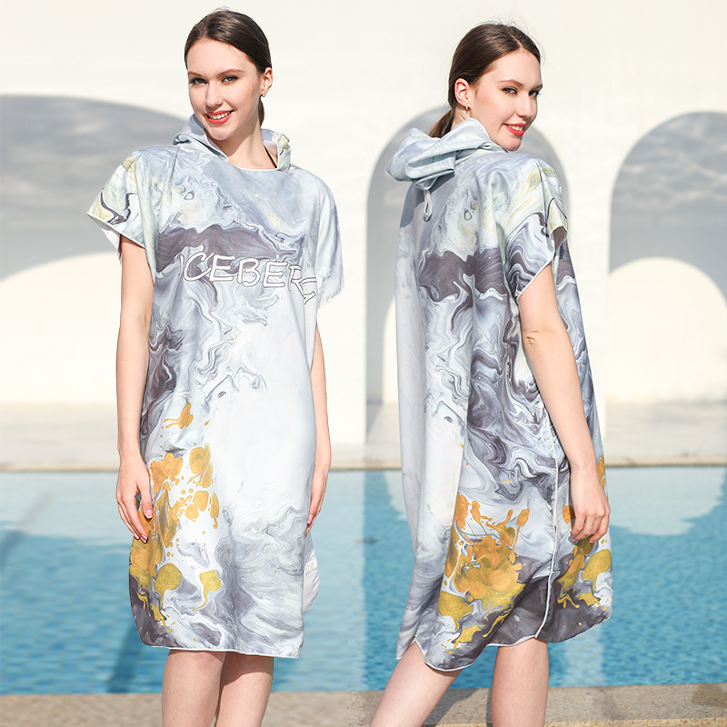 2025 Трансграничен бързосъхнещ халат с цип, кърпа за плуване, преносима палто за преобличане, наметало с качулка, носещо кърпа за плажна баня