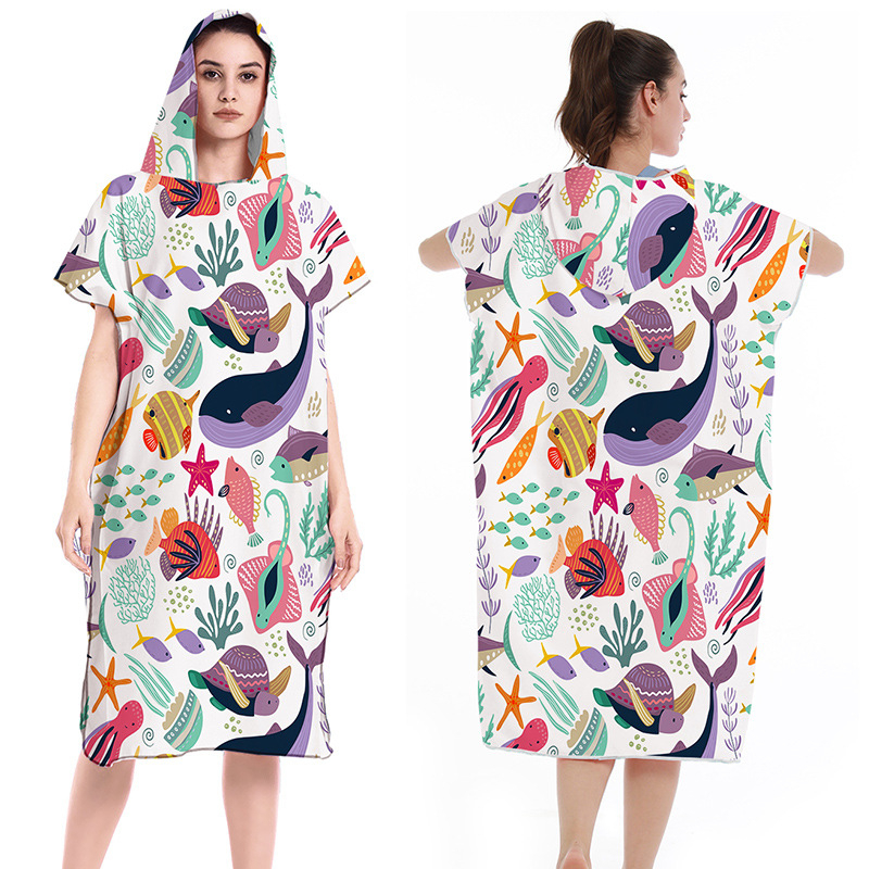 2025 Трансграничен бързосъхнещ халат с цип, кърпа за плуване, преносима палто за преобличане, наметало с качулка, носещо кърпа за плажна баня