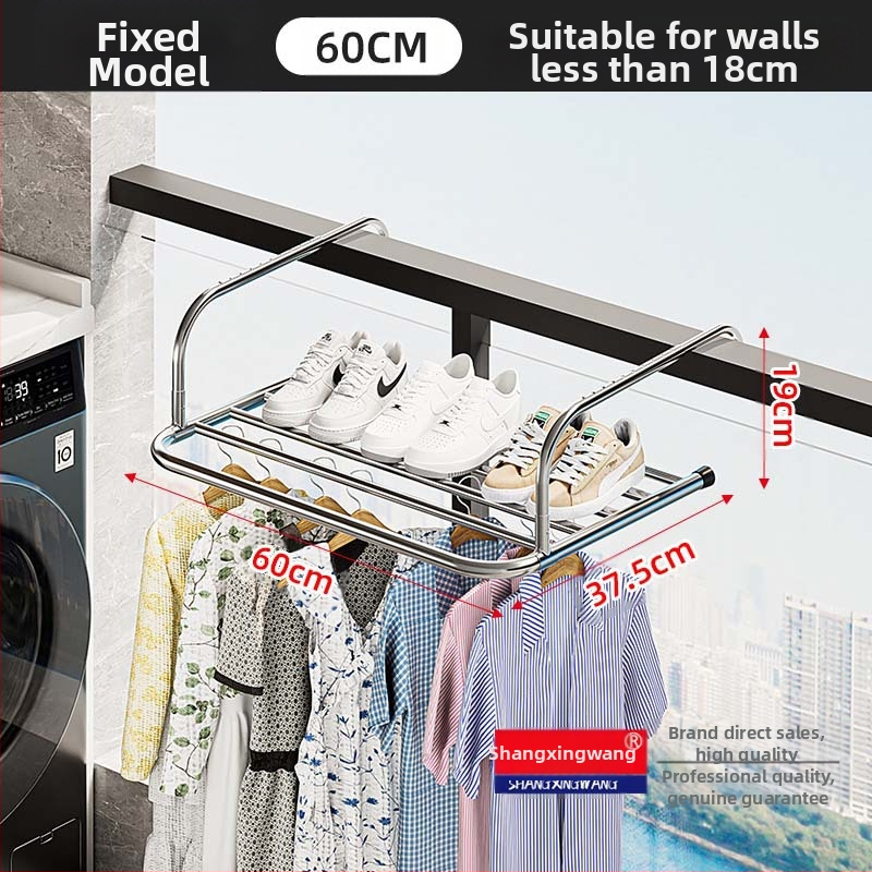 Roostevabast terasest aknast väljatõmmatav riidepuu, augustamata multifunktsionaalne rõdukuivatusrest, riideakna kokkupandav riiul