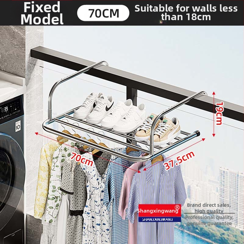 Roostevabast terasest aknast väljatõmmatav riidepuu, augustamata multifunktsionaalne rõdukuivatusrest, riideakna kokkupandav riiul