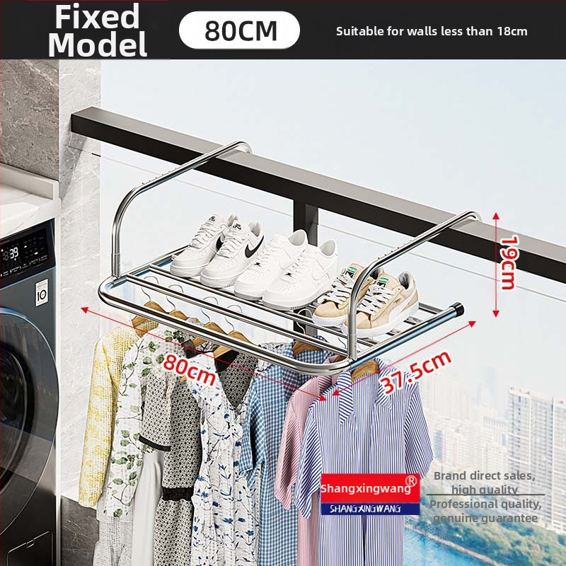 Roostevabast terasest aknast väljatõmmatav riidepuu, augustamata multifunktsionaalne rõdukuivatusrest, riideakna kokkupandav riiul