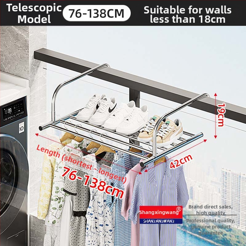 Roostevabast terasest aknast väljatõmmatav riidepuu, augustamata multifunktsionaalne rõdukuivatusrest, riideakna kokkupandav riiul