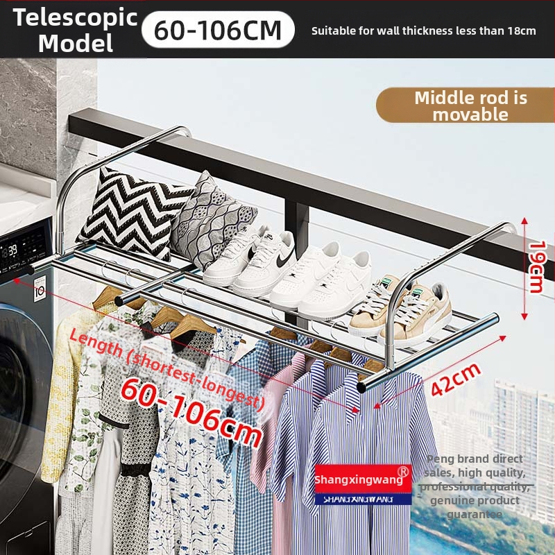 Roostevabast terasest aknast väljatõmmatav riidepuu, augustamata multifunktsionaalne rõdukuivatusrest, riideakna kokkupandav riiul