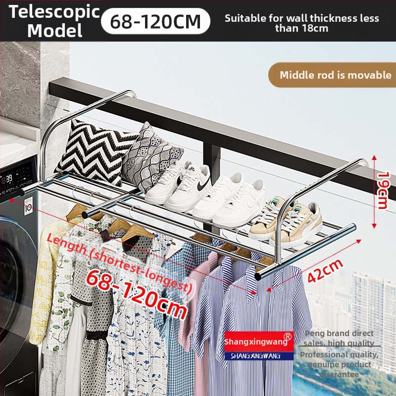 Roostevabast terasest aknast väljatõmmatav riidepuu, augustamata multifunktsionaalne rõdukuivatusrest, riideakna kokkupandav riiul