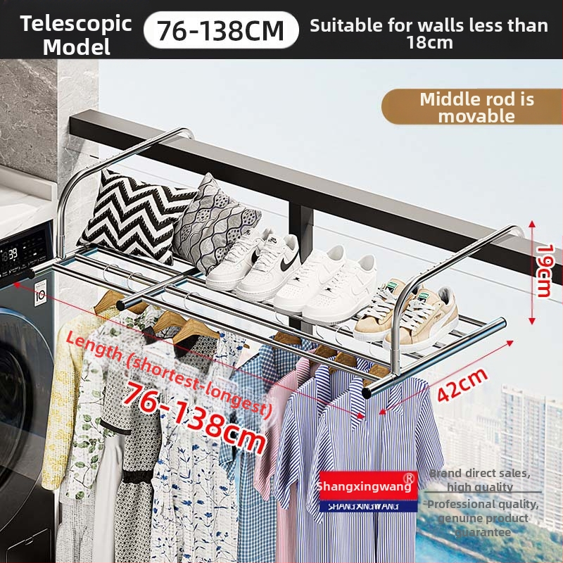 Roostevabast terasest aknast väljatõmmatav riidepuu, augustamata multifunktsionaalne rõdukuivatusrest, riideakna kokkupandav riiul