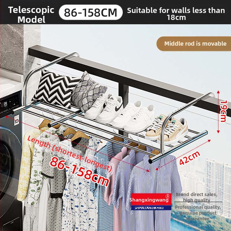 Roostevabast terasest aknast väljatõmmatav riidepuu, augustamata multifunktsionaalne rõdukuivatusrest, riideakna kokkupandav riiul