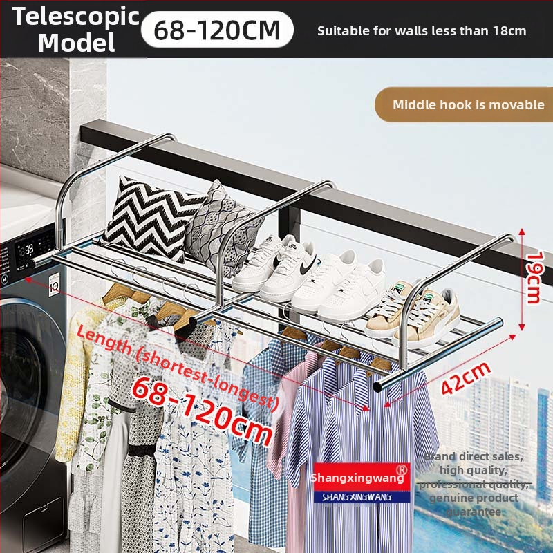 Roostevabast terasest aknast väljatõmmatav riidepuu, augustamata multifunktsionaalne rõdukuivatusrest, riideakna kokkupandav riiul