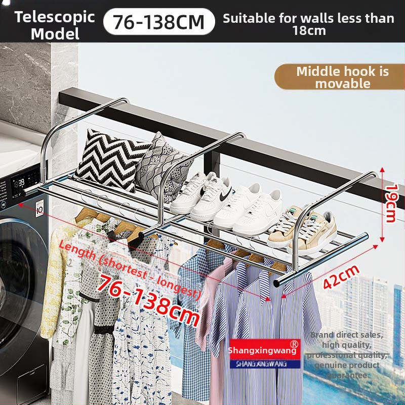 Roostevabast terasest aknast väljatõmmatav riidepuu, augustamata multifunktsionaalne rõdukuivatusrest, riideakna kokkupandav riiul