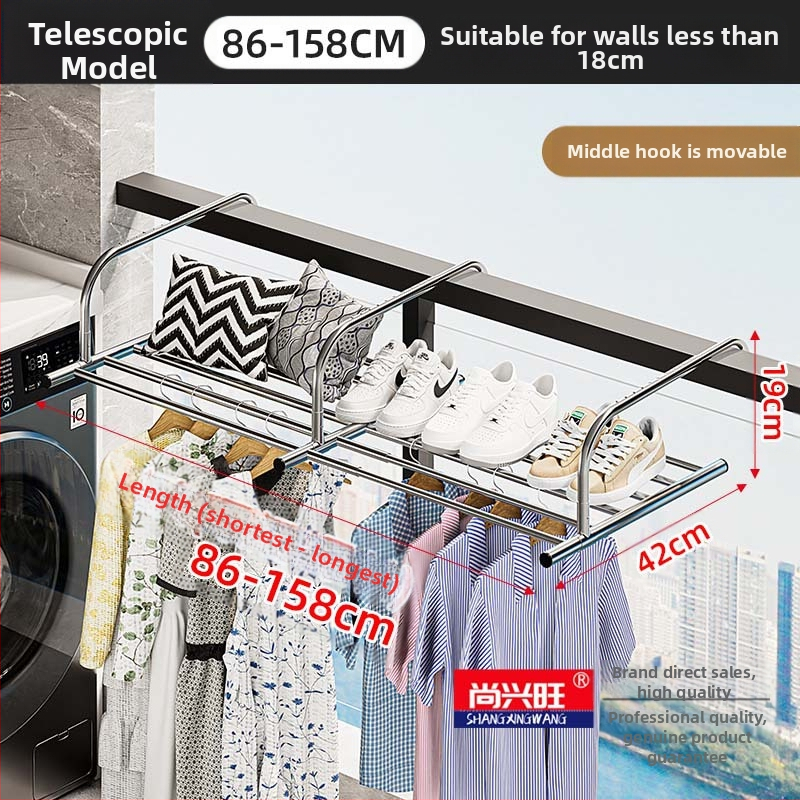 Roostevabast terasest aknast väljatõmmatav riidepuu, augustamata multifunktsionaalne rõdukuivatusrest, riideakna kokkupandav riiul