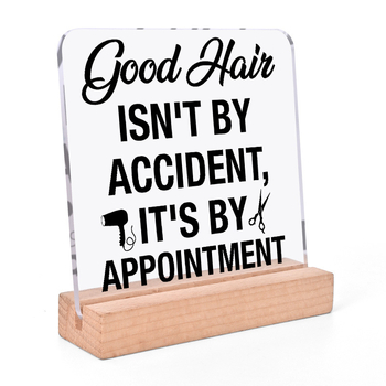 1 akrilinis logotipas su mediniu stovu – „Sėkmė ne atsitiktinumas, o susitikimo rezultatas“ –