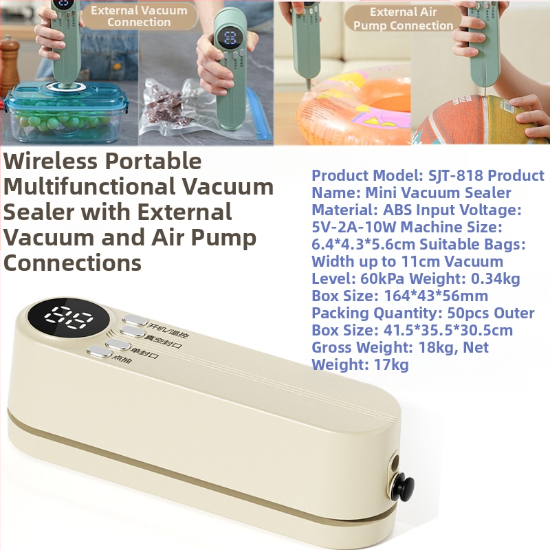 Безжична вакуумна запечатваща машина, машина за опаковане на храни, вакуумна запечатваща машина, малка домакинска машина за пластмасово запечатване, машина за запазване на свежестта, подаръци